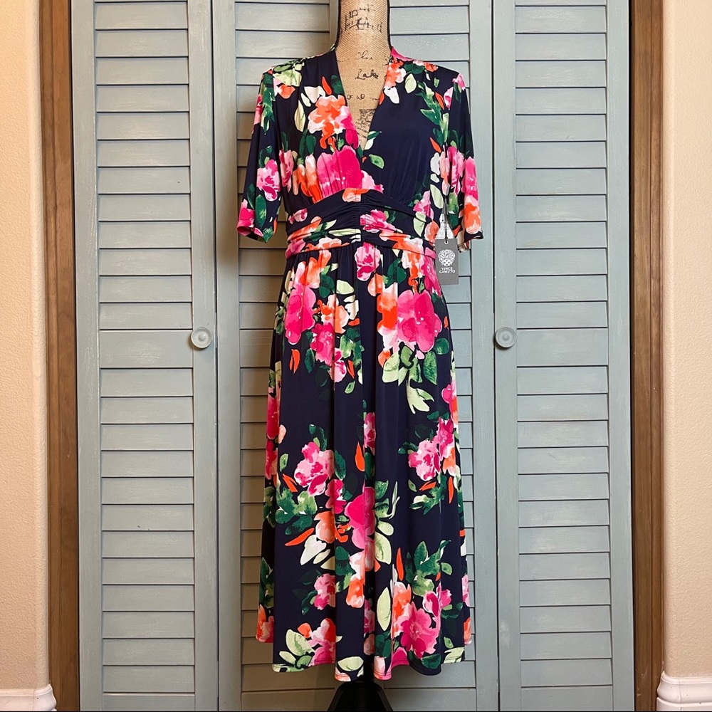 Vince Camuto Floral V-Neck Midi Dress